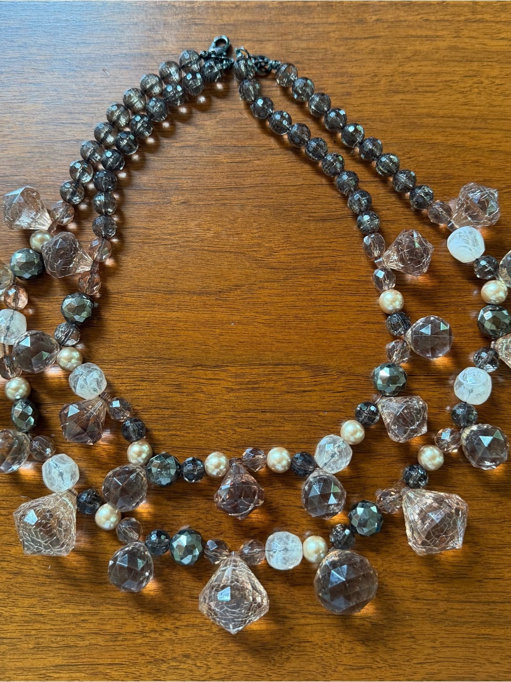Double-Strand Brown Tone Crystal Beads Statement Necklace